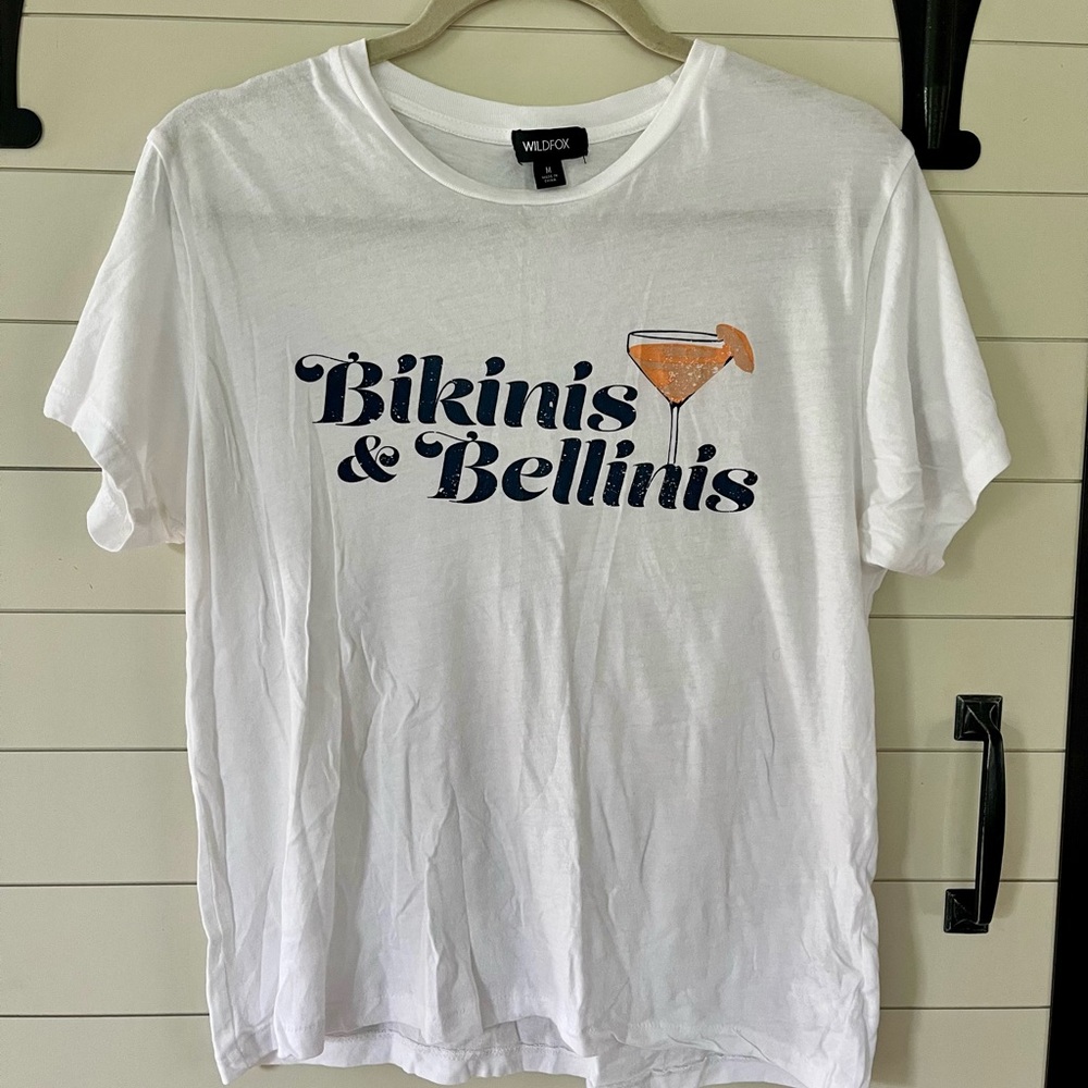 Wildfox “Bikinis & Bellinis” White & Navy Top Medium Vacation Girls Trip Summer